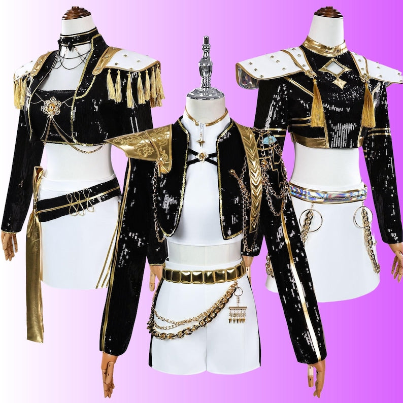 Kpop Demon Hunter Girls Group Black Gold Costume Set - Demon Hunter - Halloween Cosplay
